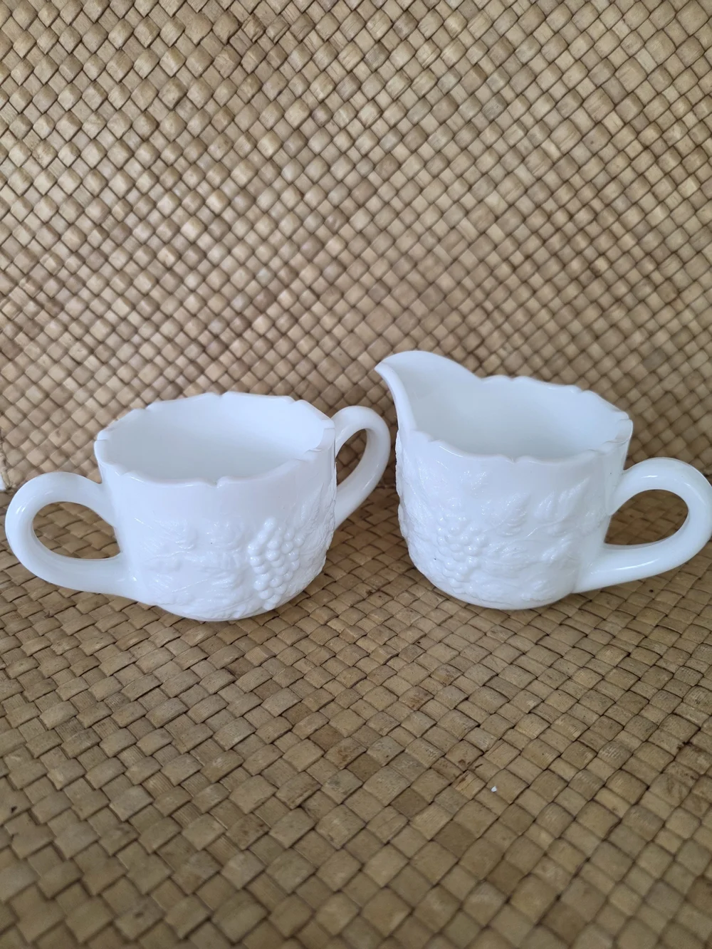 Westmoreland White Milk Glass Creamer and Sugar Bowl Set